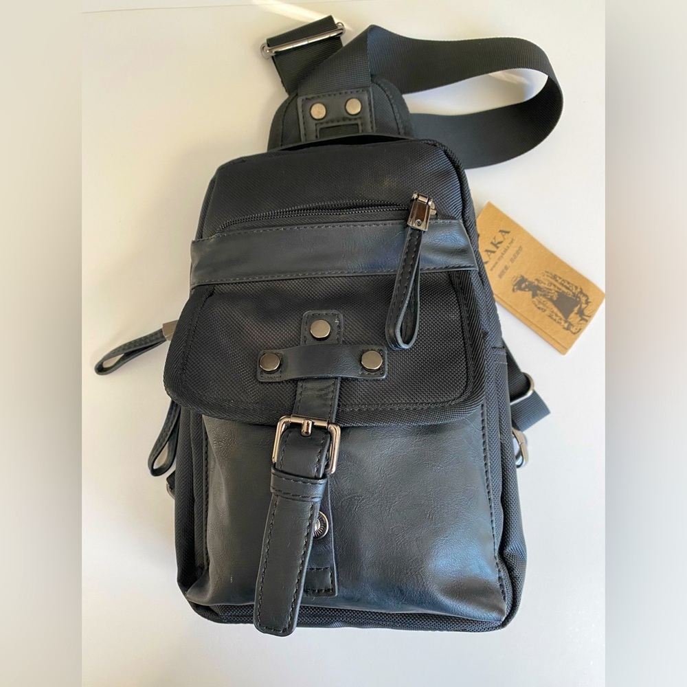 KAKA Black Crossbody | Shoulder Sling Outdoor Backpack | Unisex | Compact Bag